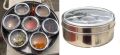 7 Pcs Stainless Steel Masala Dabba spice box with transparent fiberglass lids. 