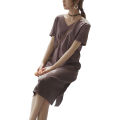 Korean Style Women Cozy Dress Short Sleeve Front Back V Neck Design Back Straps Crossing Solid Color Loose Simple Casual T-Shirt Dress.