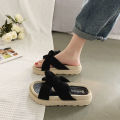 New Style Fairy Style Lady Summer Slippers Thick Platform Flat Sandals with Butterfly-Knot Summer Flip Flops Sandals Women.