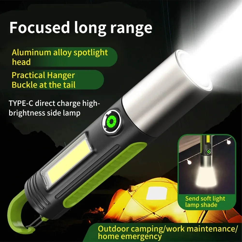 Smiling Shark-SD0707 Outdoor Camping LED Flashlight Rechargeable With Hook