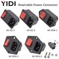 IEC 320 C13 C14 Inlet Power Plug Socket Rewirable 3 Pin Electrical Male Female Connector with Red Lamp Rocker Switch 10A Fuse. 
