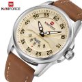 NAVIFORCE NF9124 Brown PU Leather Analog Watch For Men - Silver & Brown. 