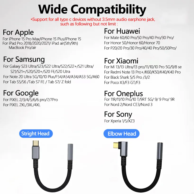 Elbow Type C To Jack Earphone Adapter USB C Audio Cable