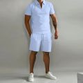 2023 Men's summer solid color sports Polo shirt set casual street wear Breathable top + shorts Home office 2-piece suit S-3XL. 