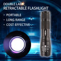 Purple White Dual Light Flashlight LED Ultraviolet Torch Zoom Retractable Flashlight Lamp Fluorescent Agent Detection Flashlight 1Pcs. 