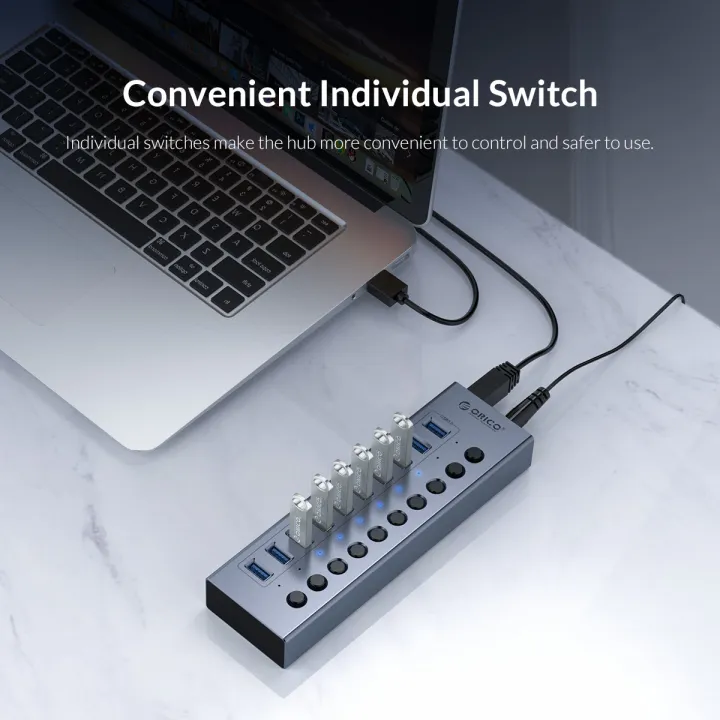 ORICO%20BT2U3-10Ab%20Industrial%20USB%203.0%20HUB%2013/16%20Port%20Aluminum%20USB%20Splitter%20On/Off%20Switch%20With%2012V%20Power%20Adapter%20Support%20Charging%20for%20Computer%20-%20Image%202