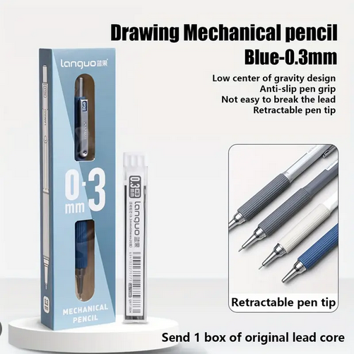 LANGUO P360-1 Soft Grip Metal Mechanical Pencil 0.3mm 2B Low Gravity Drawing Pencil Set with Leads