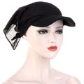 1PC Women Durag Brim Cap Sun Visor with Pre-Tied Turban Caps Head Scarf Hijab Pure Color Muslim Beach Vacation Fashion Outdoor.