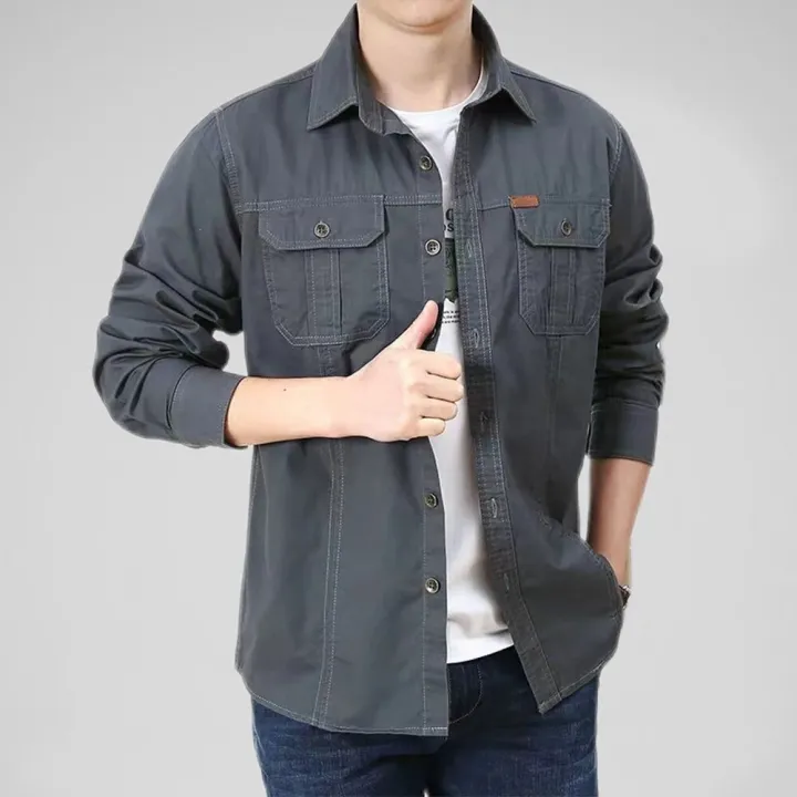 100%25%20Cotton%20Men's%20Shirt%20Solid%20Color%20Multi-Pocket%20High%20Quality%20Cargo%20Shirts%20Fashion%20Outdoor%20Casual%20Long%20Sleeve%20Shirts%20For%20Men%20New%20-%20Image%204
