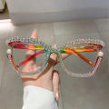 accent Eyeglasses High-quality Luxury brand eye Spectacle -studded Prescription Myopia glasses for Women Computer use Daily. 
