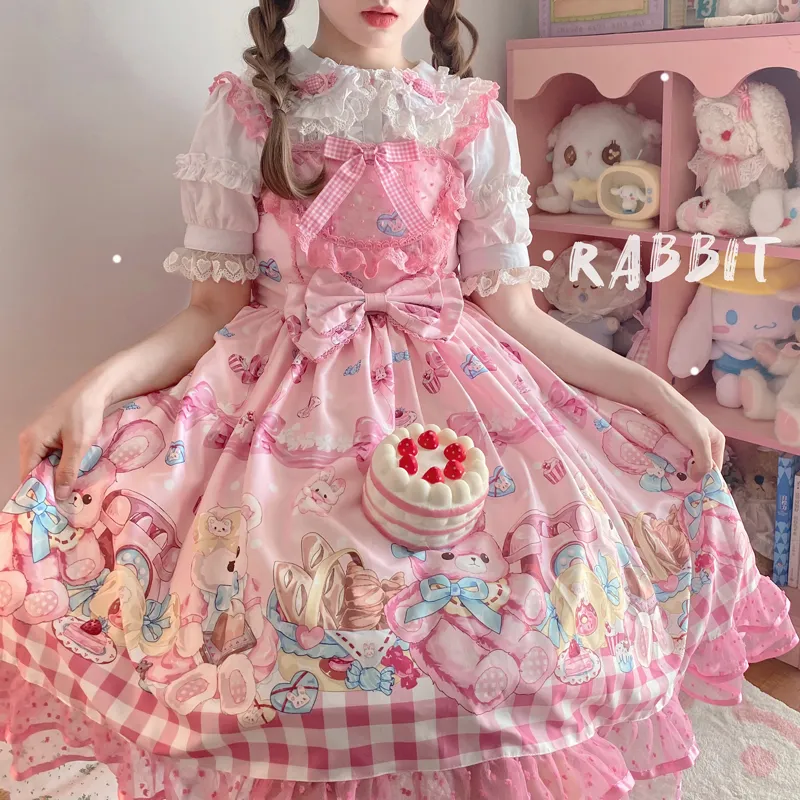 Sleeveless Chiffon JSK Dress Sweet Lolita Printed Rabbit Dress ...