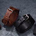 Alien Mens Bracelet Wristband Norse Viking Leather Wolf Head Bracelet Brown Norse Celtic Punk Fenrir Arm Ring For Men.