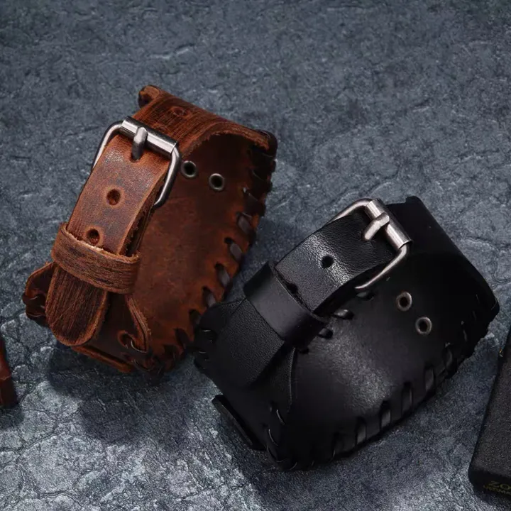 Alien%20Mens%20Bracelet%20Wristband%20Norse%20Viking%20Leather%20Wolf%20Head%20Bracelet%20Brown%20Norse%20Celtic%20Punk%20Fenrir%20Arm%20Ring%20For%20Men%20-%20Image%206