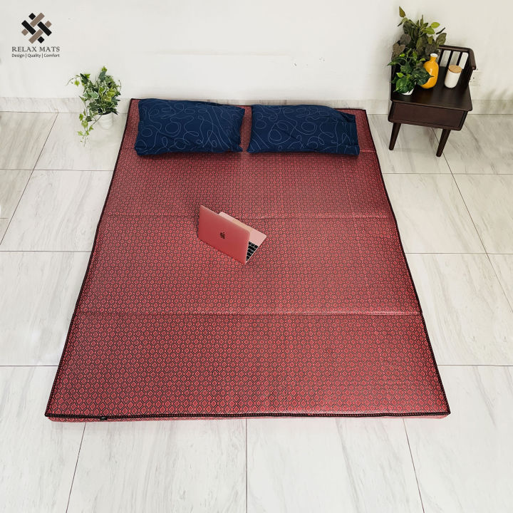 Relax Floor Mattress - Ruby Red Block Pattern Double Sleeping Mattress