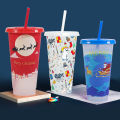 2024 New Halloween PP Coffee Plastic Single Layer Temperature Sensing Straw Color Changing Cup. 