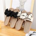 Women Summer Casual Slides Comfortable Flax Slippers Striped Bow Linen Flip Flops Platform Sandals Ladies Indoor Shoes.