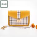 ZIME Spring and summer Korean version of the printed checkered color lock chain small square bag shoulder diagonal bag. 