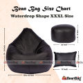 Bean Bag BD-XXXL Water Drop Shape Bean Bag Full Set_ Bean Bag, Footrest & Pillow_Black Colour_Premium Quality.