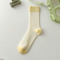 suxinaimin Spring and Summer New Socks Women's Japanese Style Mid-Calf High Length Cotton Socks Versatile Contrast Color Thin Bunching Socks.
