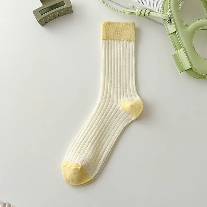 suxinaimin%20Spring%20and%20Summer%20New%20Socks%20Women's%20Japanese%20Style%20Mid-Calf%20High%20Length%20Cotton%20Socks%20Versatile%20Contrast%20Color%20Thin%20Bunching%20Socks%20-%20Image%206