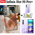 3 in 1 Infinix Hot 50 Pro+ 4G TPU Soft Silicone Transparent Phone Cover with Camera Protective Film Back Cover Infinix Note 40 Pro+ Tempered Glass+Back Film. 