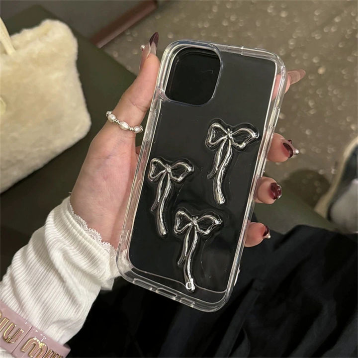 Aesthetics%20Stylish%203D%20Metal%20Bowknot%20Phone%20Case%20For%20iPhone%2015%2014%2013%2012%2011%20Pro%20Max%20Mini%20X%20XR%207%208%20Plus%20SE%20Clear%20Cover%20Epoxy%20Shell%20-%20Image%205