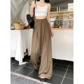 Deeptown Elegant Classic Formal Suit Pants Women Loose Vintage Korean Style Pleated Old Money Wide Baggy Palazzo Office Trousers. 