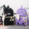 Women's Bag New Canvas Backpack Women's Korean Version Harajuku Large Capacity Four-Piece Set Middle School Backpack College Student School Bag.