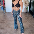 Ladies Print High Elastic Tight High Waist Pants Flared Pants Thin Casual Party Street Spring Straight Retro Floral Print Pants.