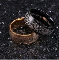Men's Stainless Steel Muslim Islamic Ring with Shahada in Arabic and English Gold/Black, Set of 2. 