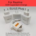 EU/US Plug 65W SuperDart Charger Power Adapter For Realme 10 Pro Plus GT Neo2T GT2 Pro Q5 9 Pro 8 7 Pro Super Dart Charge.