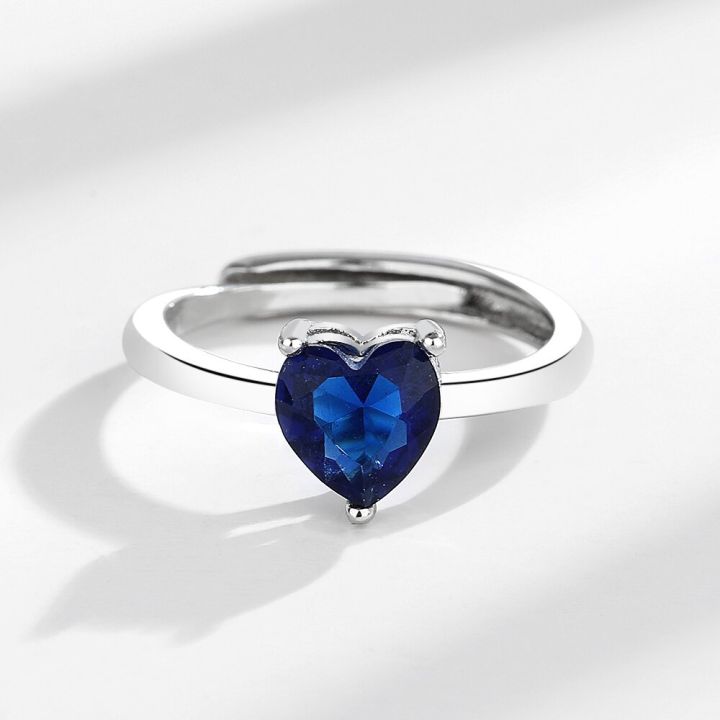 Women Bridal Engagement Ring Blue Heart Cubic Zirconia Elegant