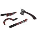 4Pc Halloween Plastic Fake Bloody Props Knife Ax Cleaver Sickle Role-Playing Horror Toy Halloween Party DIY.