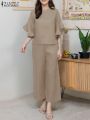 Fashion Solid Suit Woman Half Sleeve Boatneck Blouse Wide Leg Pants 2pcs Casual Street Matching Sets Elegant OL Tracksuit. 