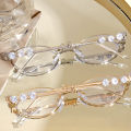 Rhinestone Stainless Steel Oval Frame Glasses Women's Punk Retro Anti Blue Light Eyewear Girl Reading Spectacles. 