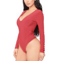 Women's Solid Color V Neck Long Sleeves Slim Bodysuit Stretchy Jumpsuit Tops Long Sleeve Tops Basic. 