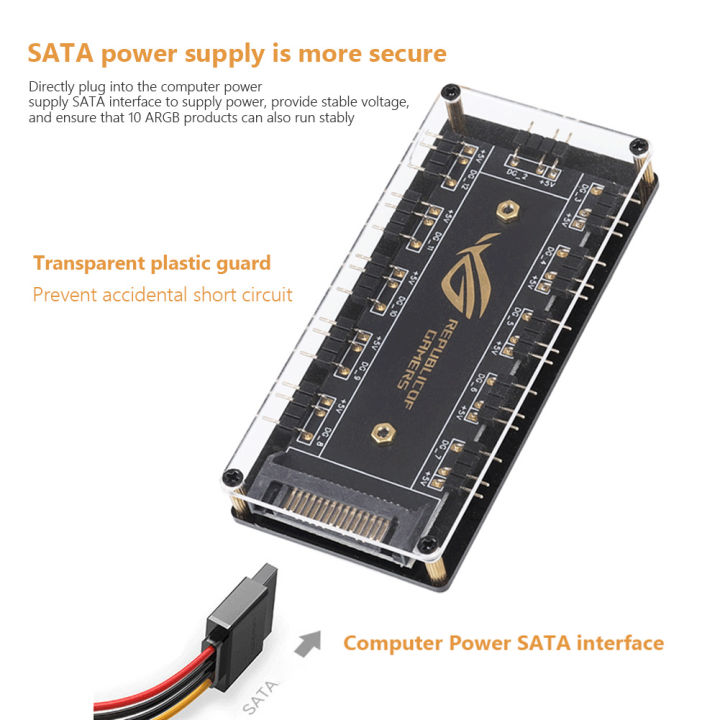 Connector%201%20To%2010%20Port%20ARGB%20Splitter%20Hub%205V%203Pin%20ARGB%20Case%20Fan%20Hub%20With%20Adhesive%20Base%20SATA%20Power%20For%20LED%20Fans%20Lights%20-%20Image%205