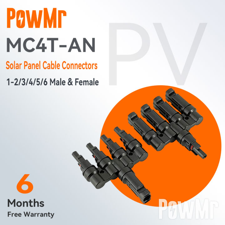 【Fashion】PowMr One pair MC4 T Branch Panel Cable Connectors Male & Female MC4T-AN