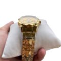 Binbond B2521 Golden Color Waterproof Calendar Stainless Steel Strap Quartz Watch. 