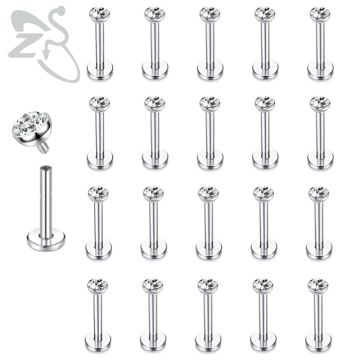 ZS 12pcs/lot Star Heart CZ Crystal Lip Piercing Set 4 Colors Stainless Steel Lip Ring Labret Monore Ear Tragus Helix Piercings