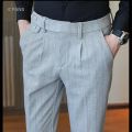Thick Straight Slim Fit Suit Pants Men Pleated Korea Clothing Stretch Black Chino Pants Men Dress Trousers Winter Autumn. 