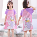 DSstyles Girls Nightgown Cartoon Cute Nightdress Summer Short Sleeves Sleepwear For 3-10 Years Kids.
