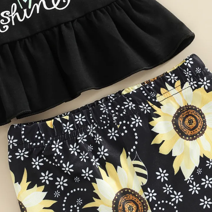 Kid%20Girl%20Outfit%20Set%20Letter%20Sunflower%20Printed%20Short%20Sleeve%20Ruffle%20Hem%20Tops%20Elastic%20Waist%20Flared%20Pants%20-%20Image%207