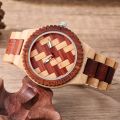 Creative Handmade Weave Braided Dial Pattern Vintage Wooden Watch for Men Folding Clasp Natural Wood Wristband Quartz Wristwatch.