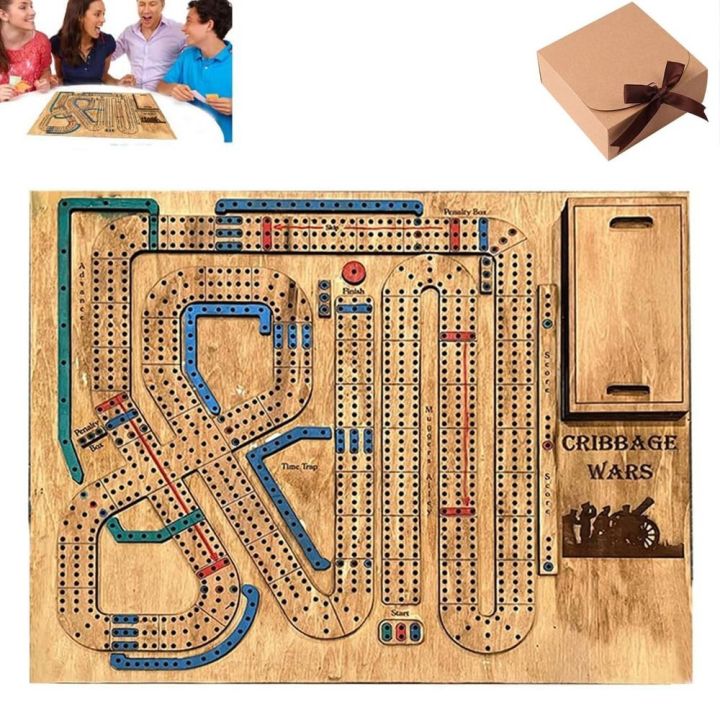 Portable Wooden Cribbage Wars Board Game with Built-in Cribbage Pegs Storage Compartment Cribbage War Game Cribbage Wars Cribbage Board Game Set