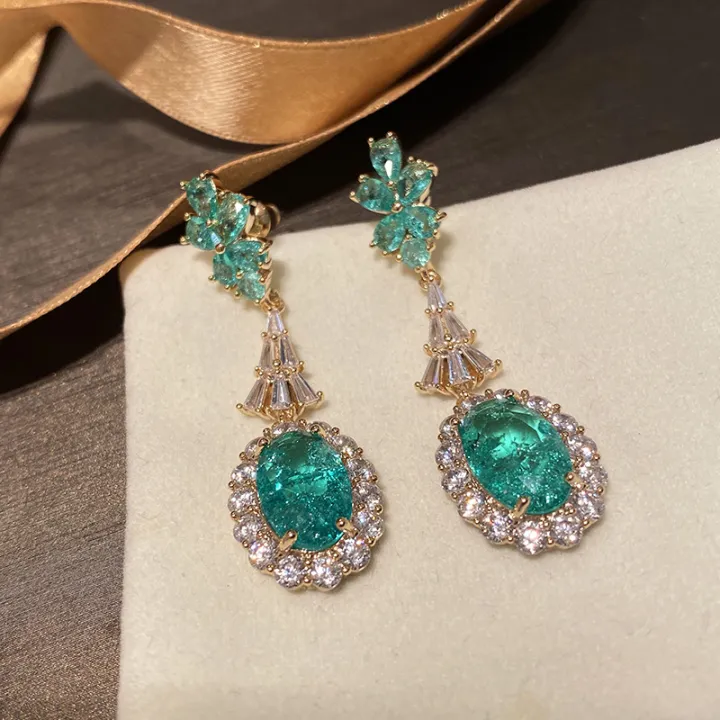 New%20Luxury%20Colored%20Gemstone%20Earrings%20Ocean%20Green%20Diamond%20Stud%20Earrings%20Vintage%20Emerald%20Drop%20Pear%20Drop%20Earrings%20Long%20Women%20-%20Image%202