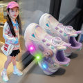 Girls Shoes New Leather Rotating Buttons Kid Sneakers LED Flashing Soft Sole Sport Footwear Baby Children Toddler Shoe Trainers. 