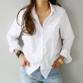 Spring One Pocket Women White Shirt Tops Long Sleeve Casual Turn-down Collar OL Style - Blouse For Women - Blouse For Women. 