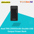 Awei P6K 20000mAh Fast Charging Dual USB Port Powerbank Micro USB and Type C Input Power Bank Black. 