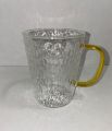 Premium Borosilicate Glass Mug with Large Yellow Handle, Funnel Shape, Dishwasher Safe - Lightweight, Classic Style, 400ml Capacity, Clear Round Glass for Tea, Coffee, and Cold Drinks.. 